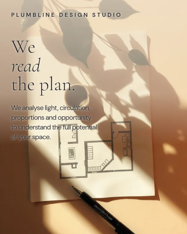 Plumbline Design Studio post: We read the plan: a floor plan in afternoon light