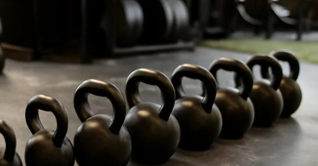 Kettlebells on the gym floor