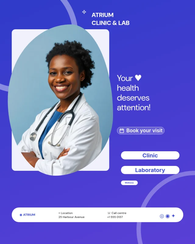 Atrium Clinic & Lab post: Your health deserves attention: a smiling doctor