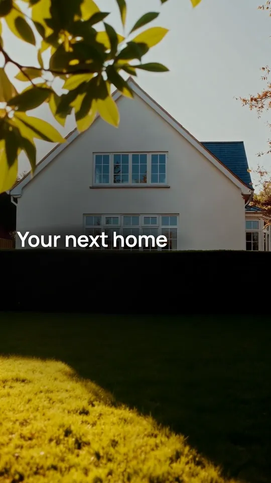 Frame from an estate agency clip: a family home with the headline Your next home
