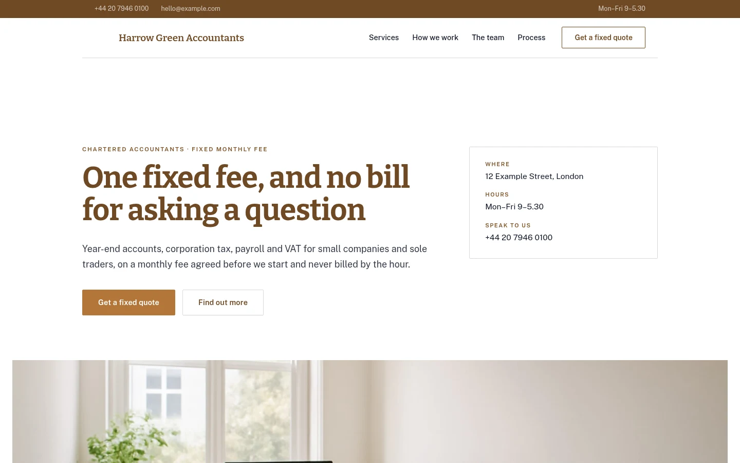 The Harrow Green Accountants website, as a visitor sees it
