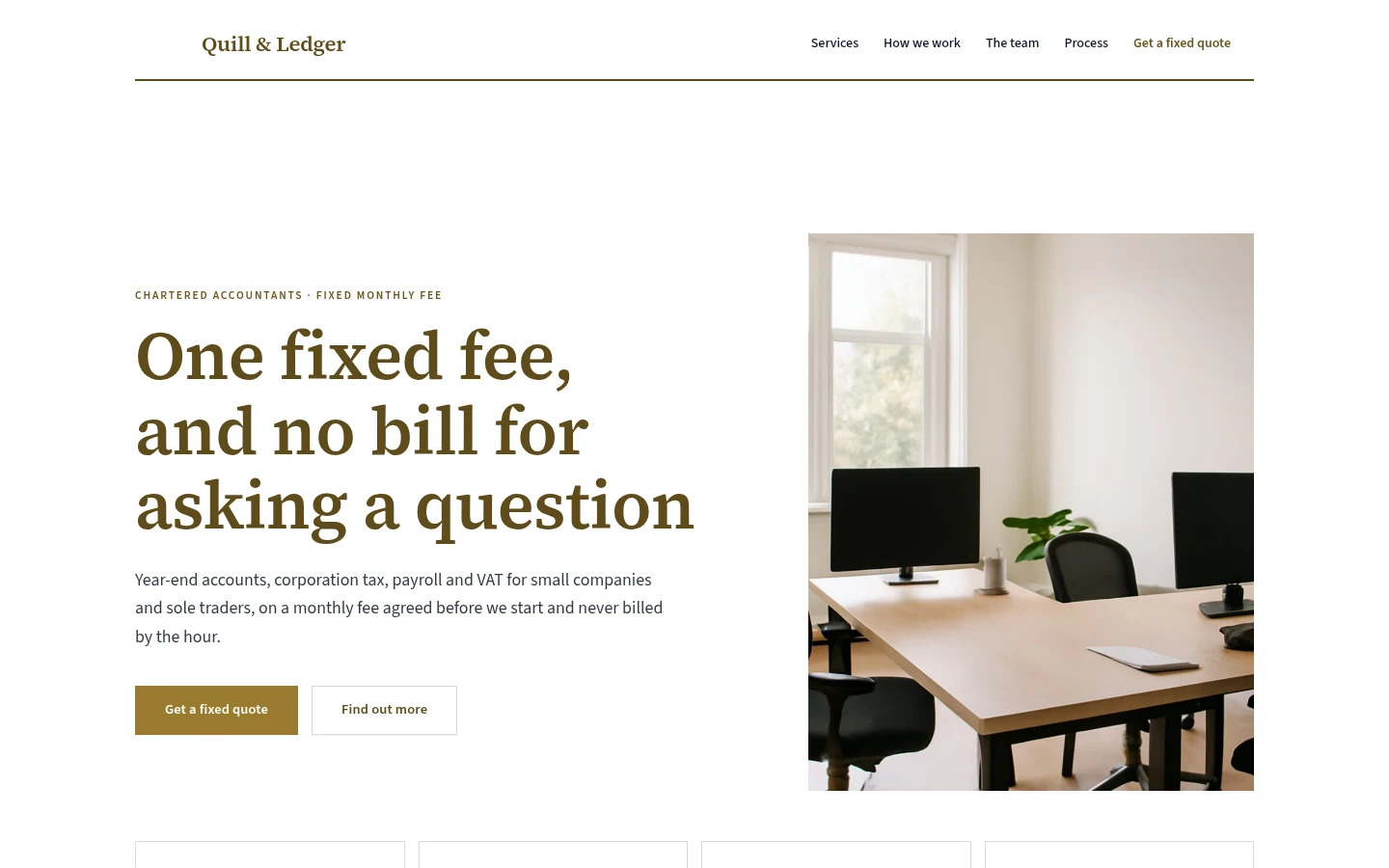 The Quill & Ledger website, as a visitor sees it