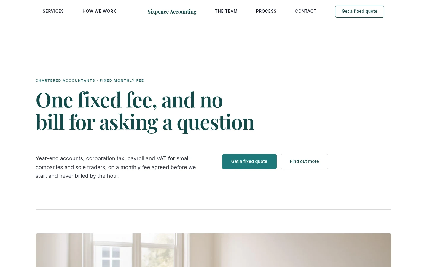 The Sixpence Accounting website, as a visitor sees it