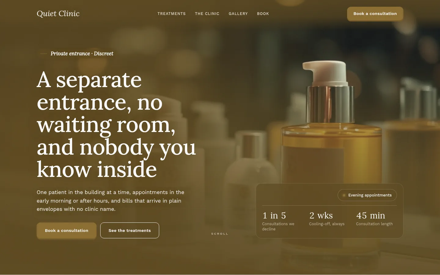 The Quiet Clinic website: A separate entrance, no waiting room, and nobody you know inside