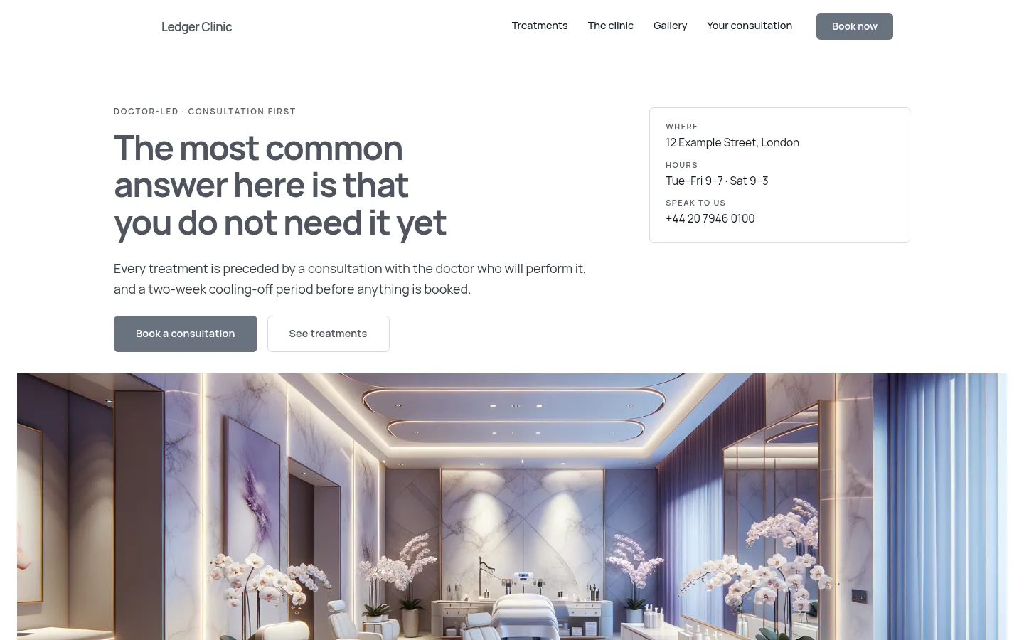 The Ledger Clinic website, as a visitor sees it
