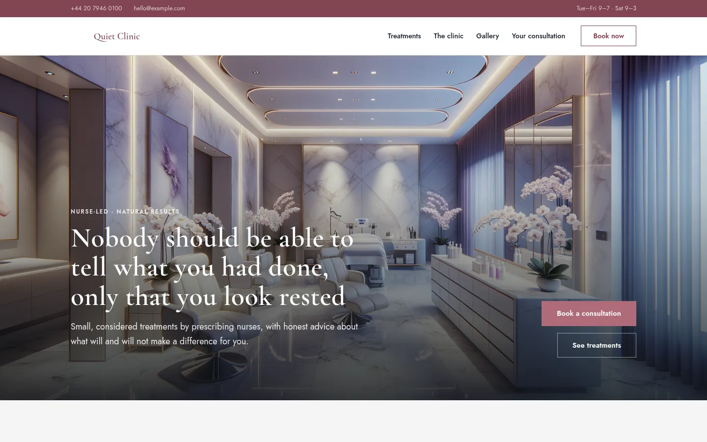 The Quiet Clinic website, as a visitor sees it