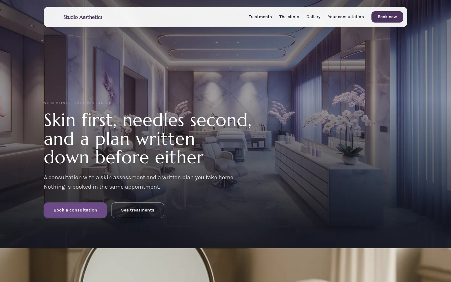 The Studio Aesthetics website, as a visitor sees it
