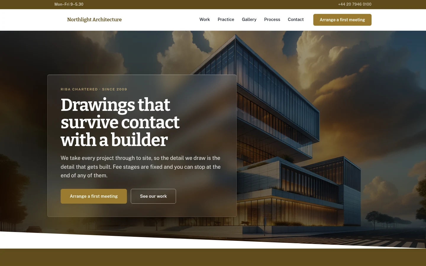 The Northlight Architecture website, as a visitor sees it