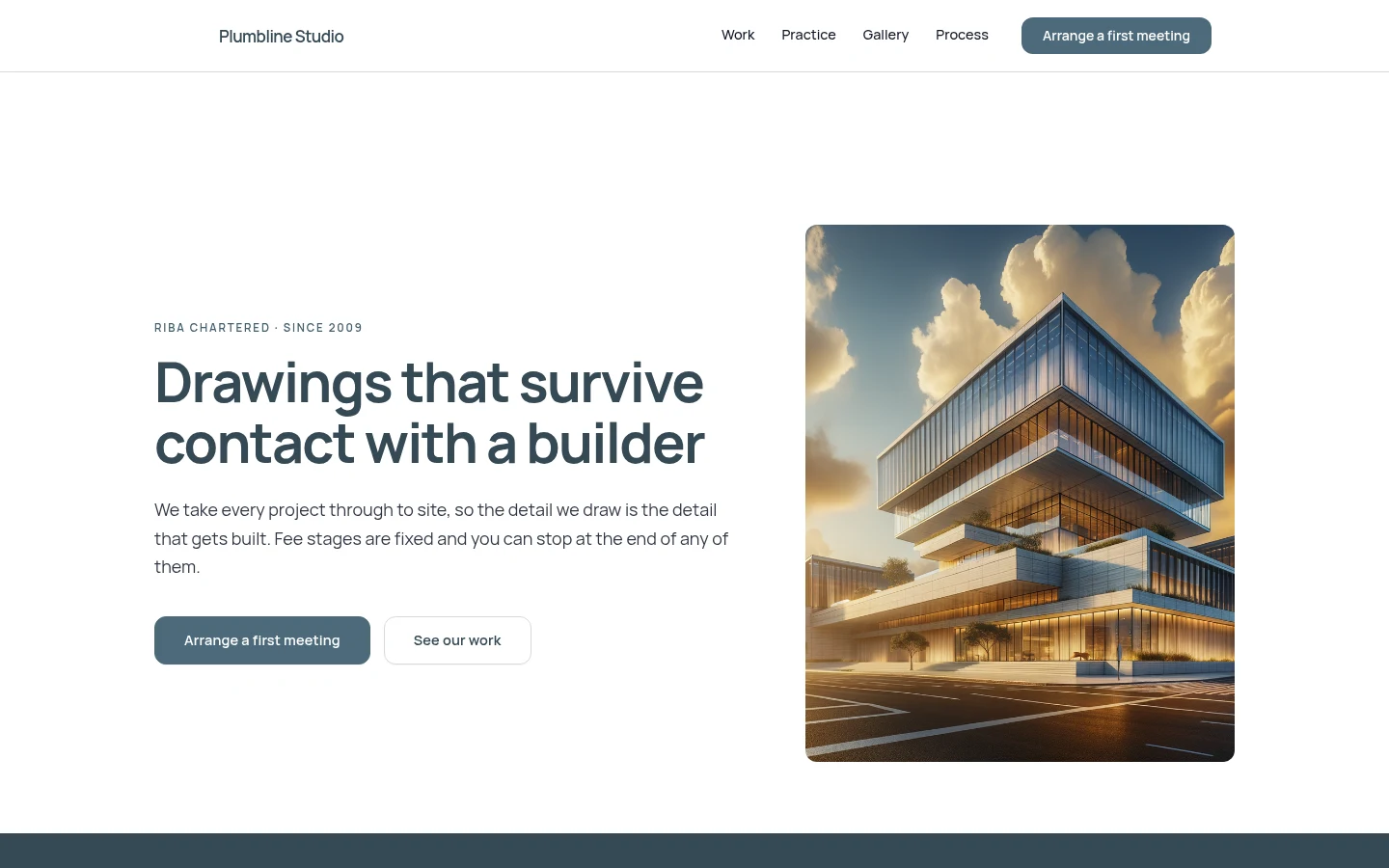 The Plumbline Studio website, as a visitor sees it