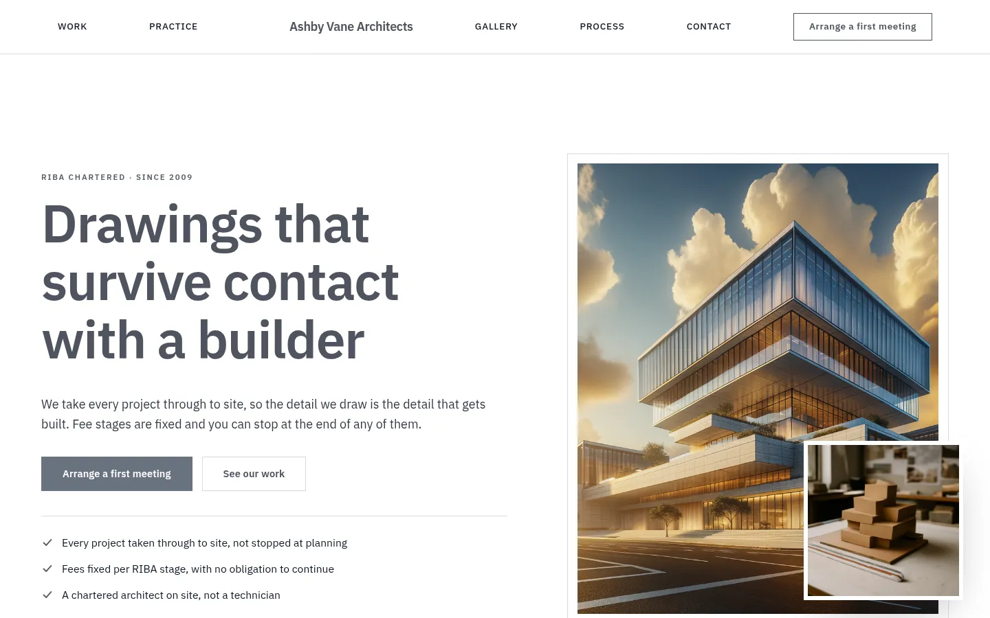 The Ashby Vane Architects website, as a visitor sees it