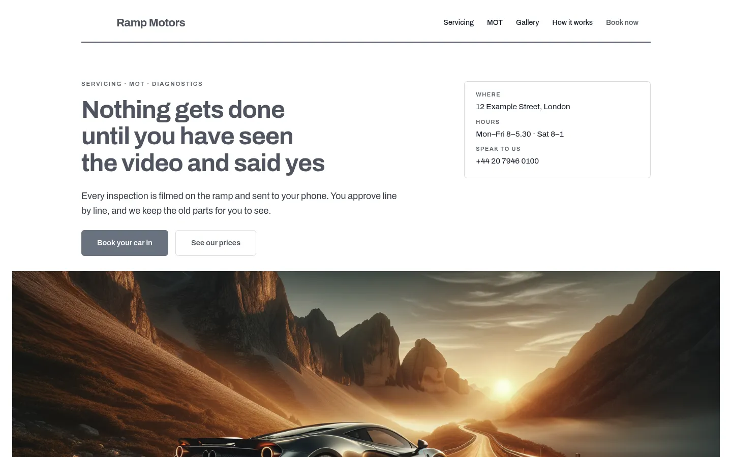 The Ramp Motors website, as a visitor sees it