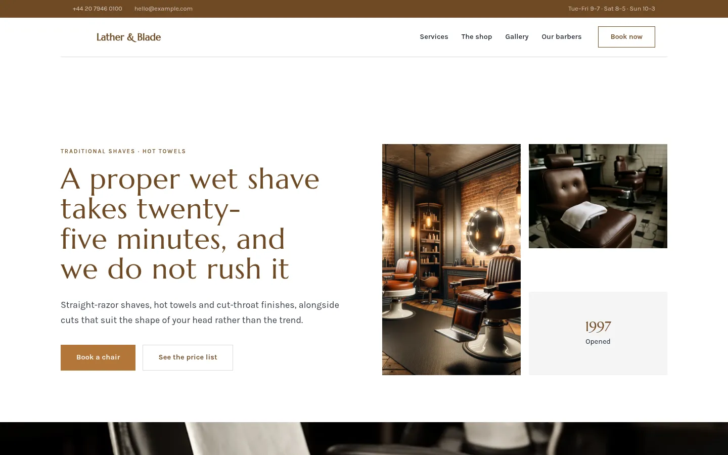 The Lather & Blade website, as a visitor sees it