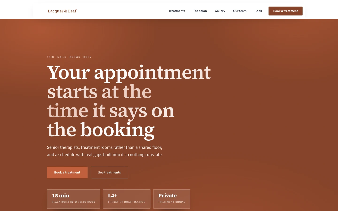The Lacquer & Leaf website, as a visitor sees it