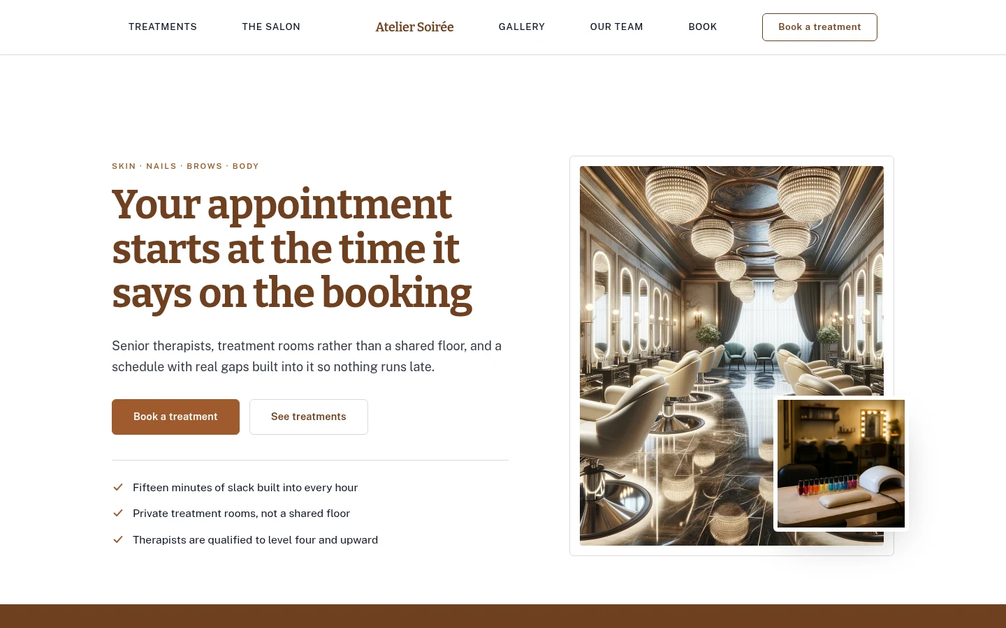 The Atelier Soirée website, as a visitor sees it