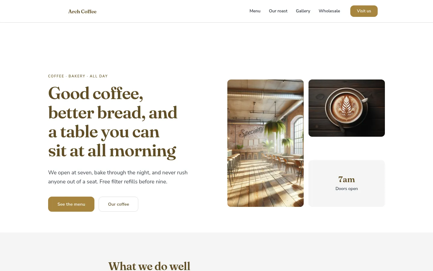 The Arch Coffee website, as a visitor sees it