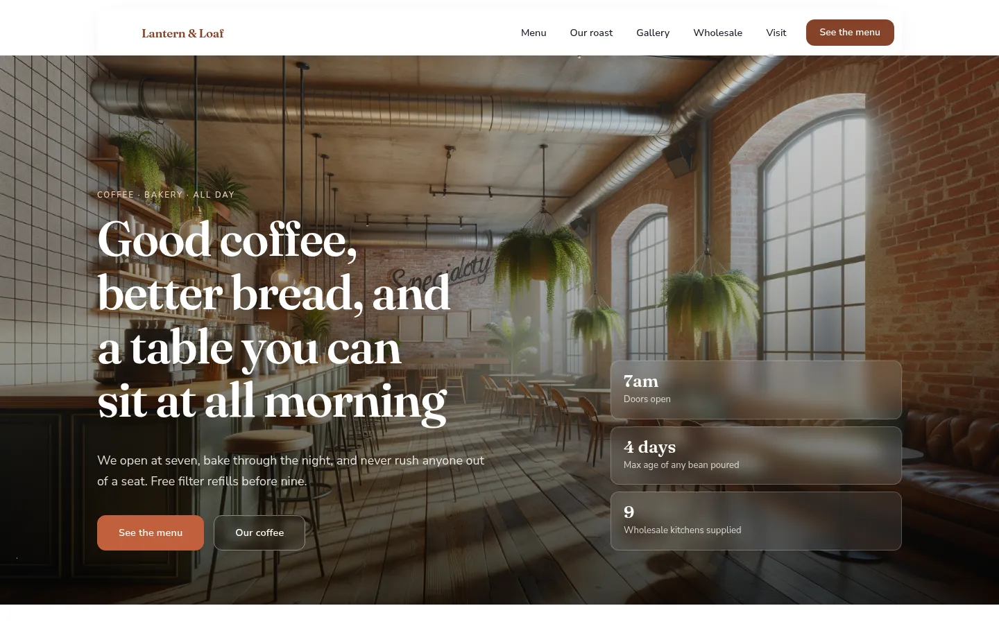 The Lantern & Loaf website, as a visitor sees it