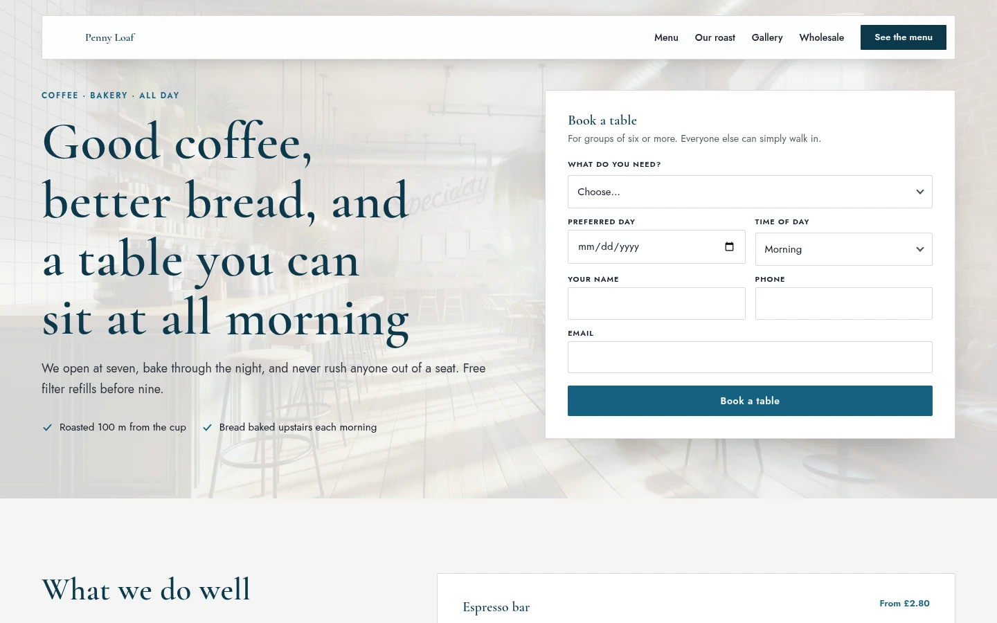The Penny Loaf website, as a visitor sees it