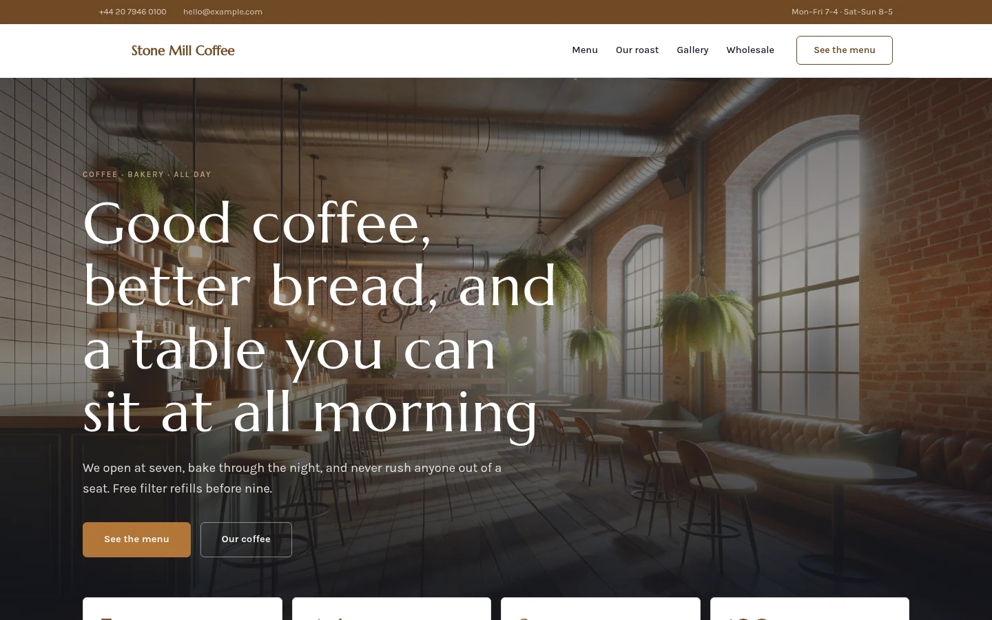 The Stone Mill Coffee website, as a visitor sees it