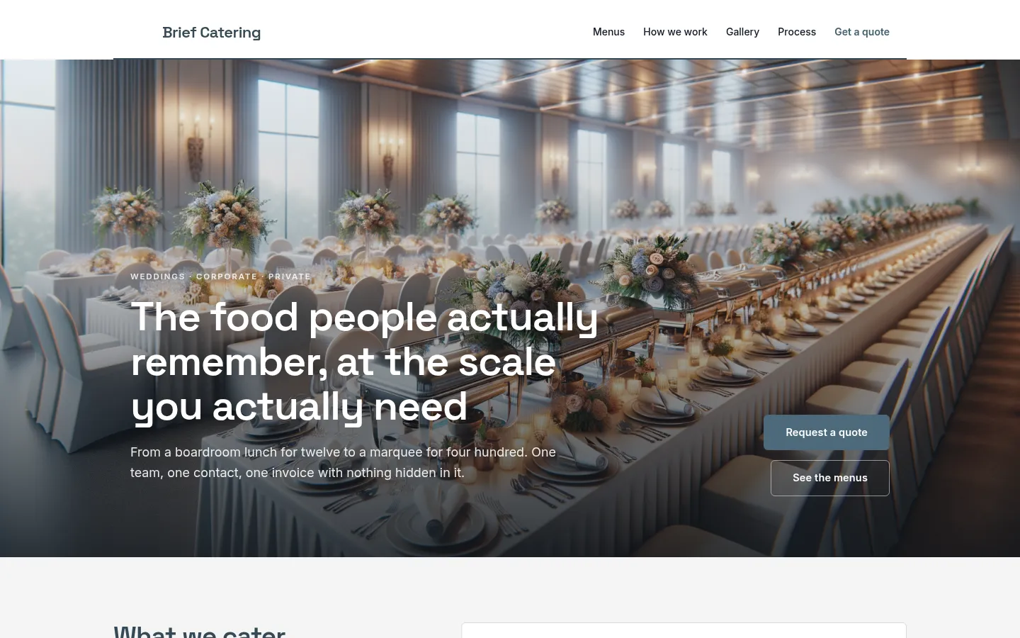The Brief Catering website, as a visitor sees it