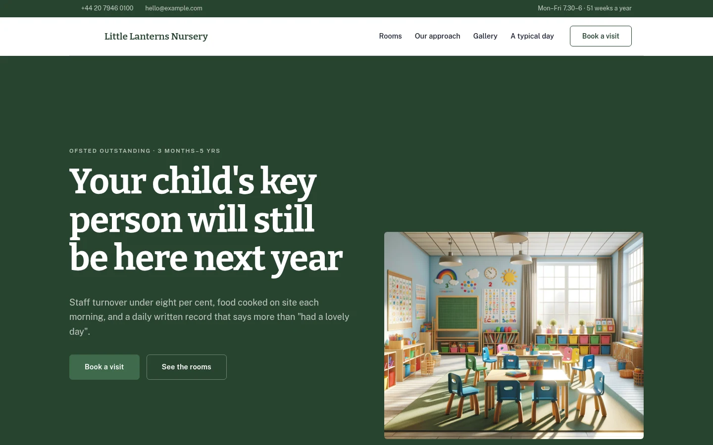 The Little Lanterns Nursery website, as a visitor sees it