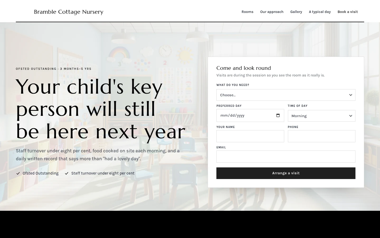 The Bramble Cottage Nursery website, as a visitor sees it