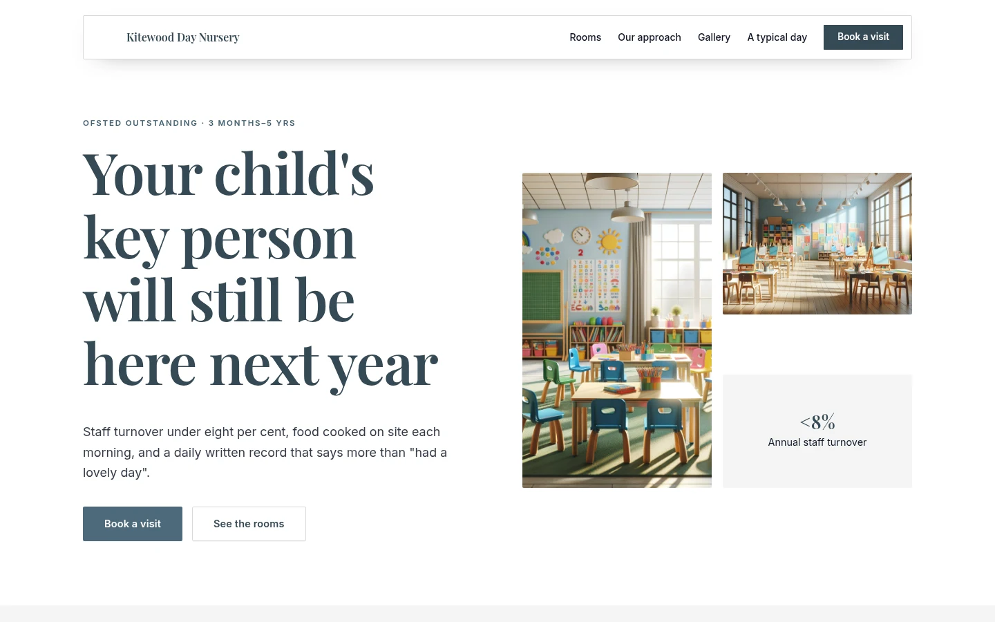 The Kitewood Day Nursery website, as a visitor sees it