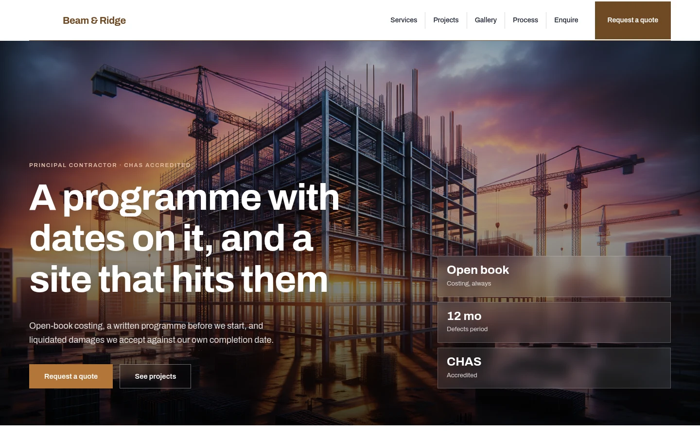 The Beam & Ridge website, as a visitor sees it