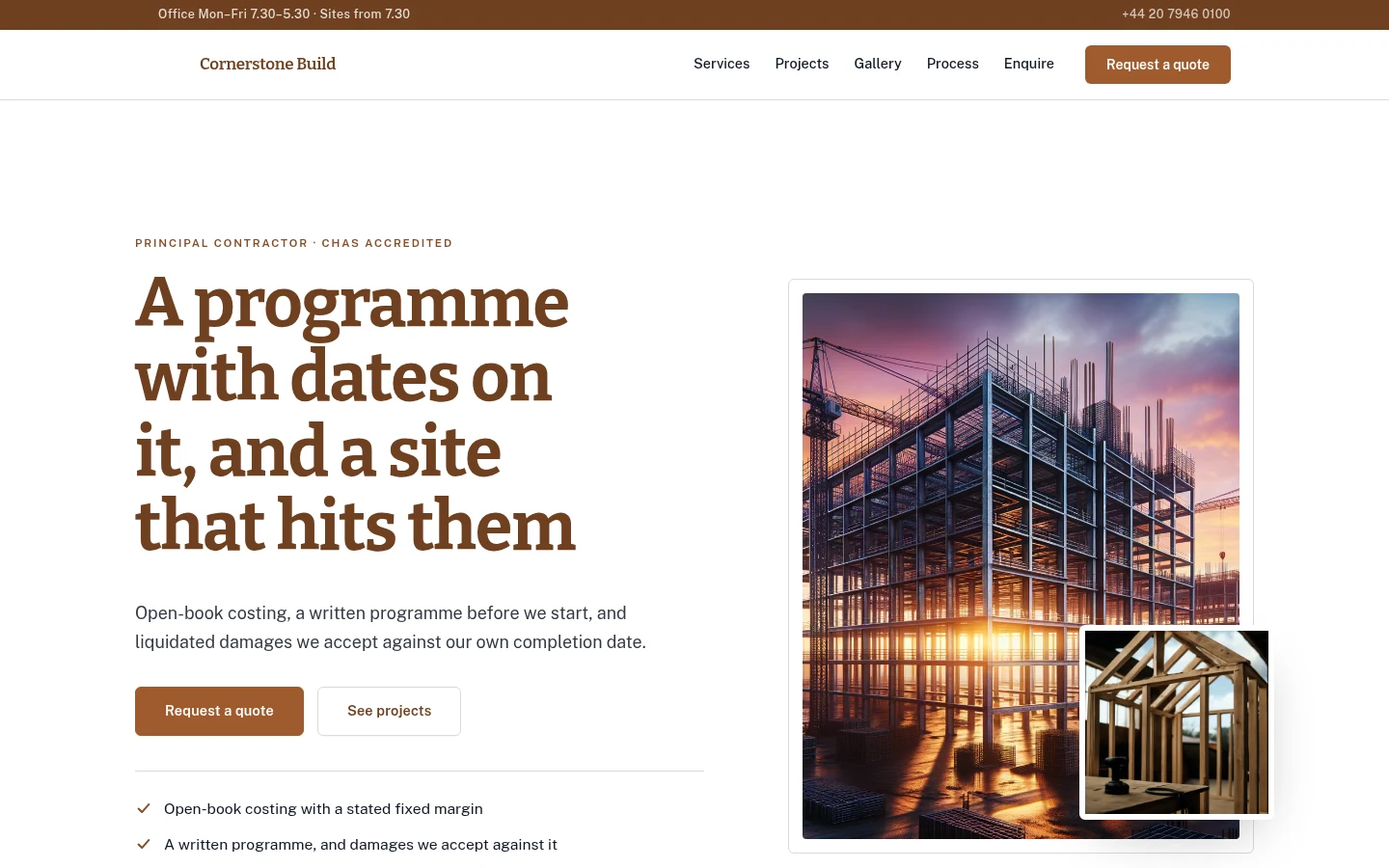 The Cornerstone Build website, as a visitor sees it