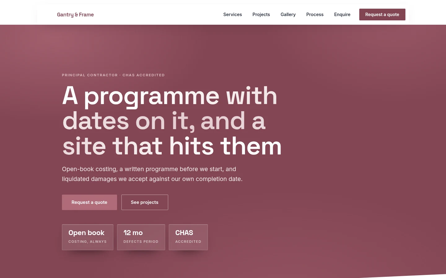 The Gantry & Frame website, as a visitor sees it