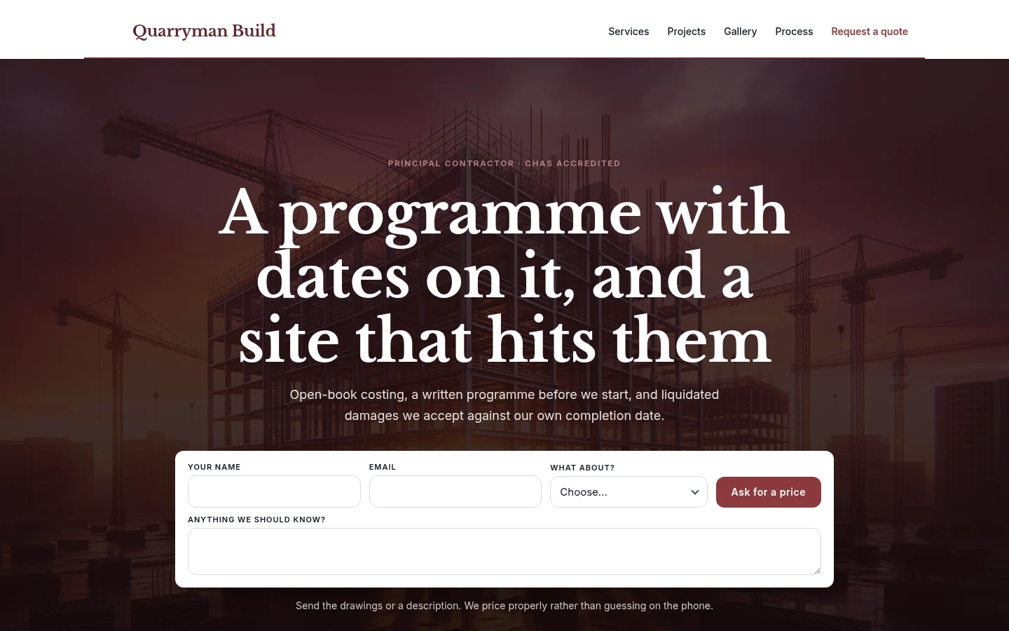 The Quarryman Build website, as a visitor sees it