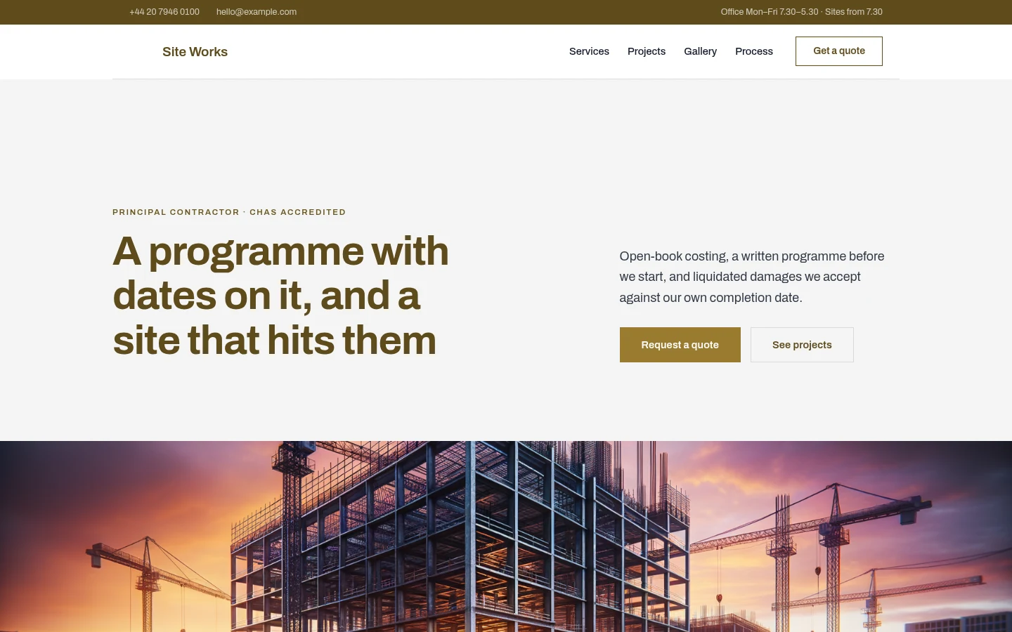 The Site Works website, as a visitor sees it