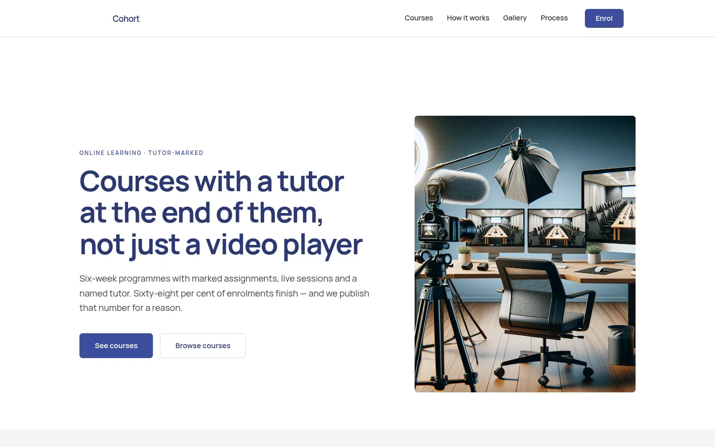 The Cohort website, as a visitor sees it