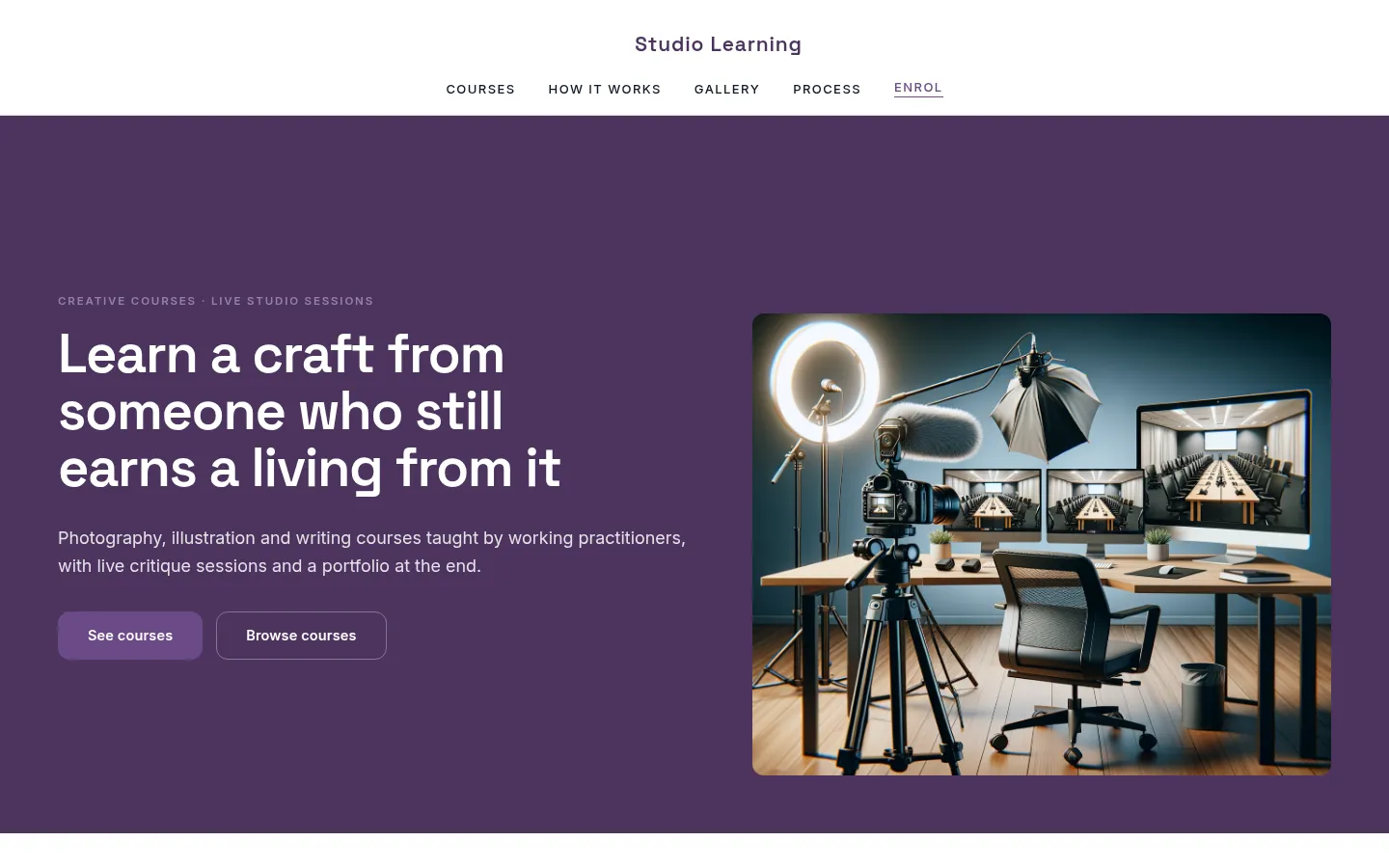 The Studio Learning website, as a visitor sees it