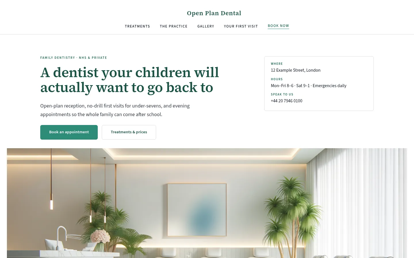 The Open Plan Dental website, as a visitor sees it