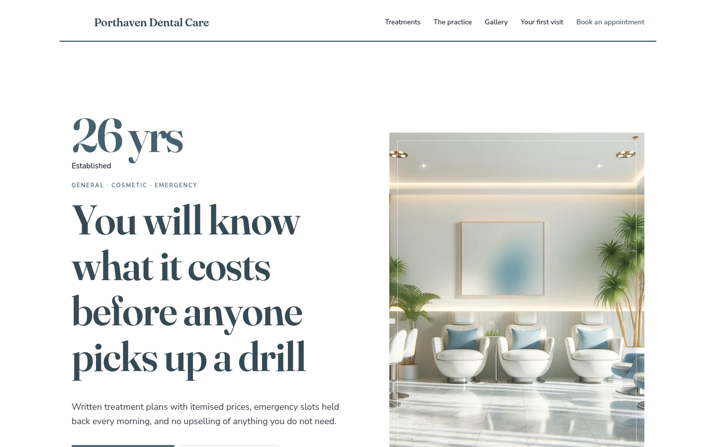 The Porthaven Dental Care website, as a visitor sees it