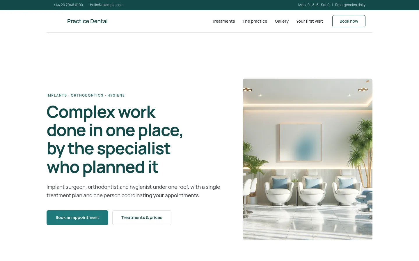 The Practice Dental website, as a visitor sees it