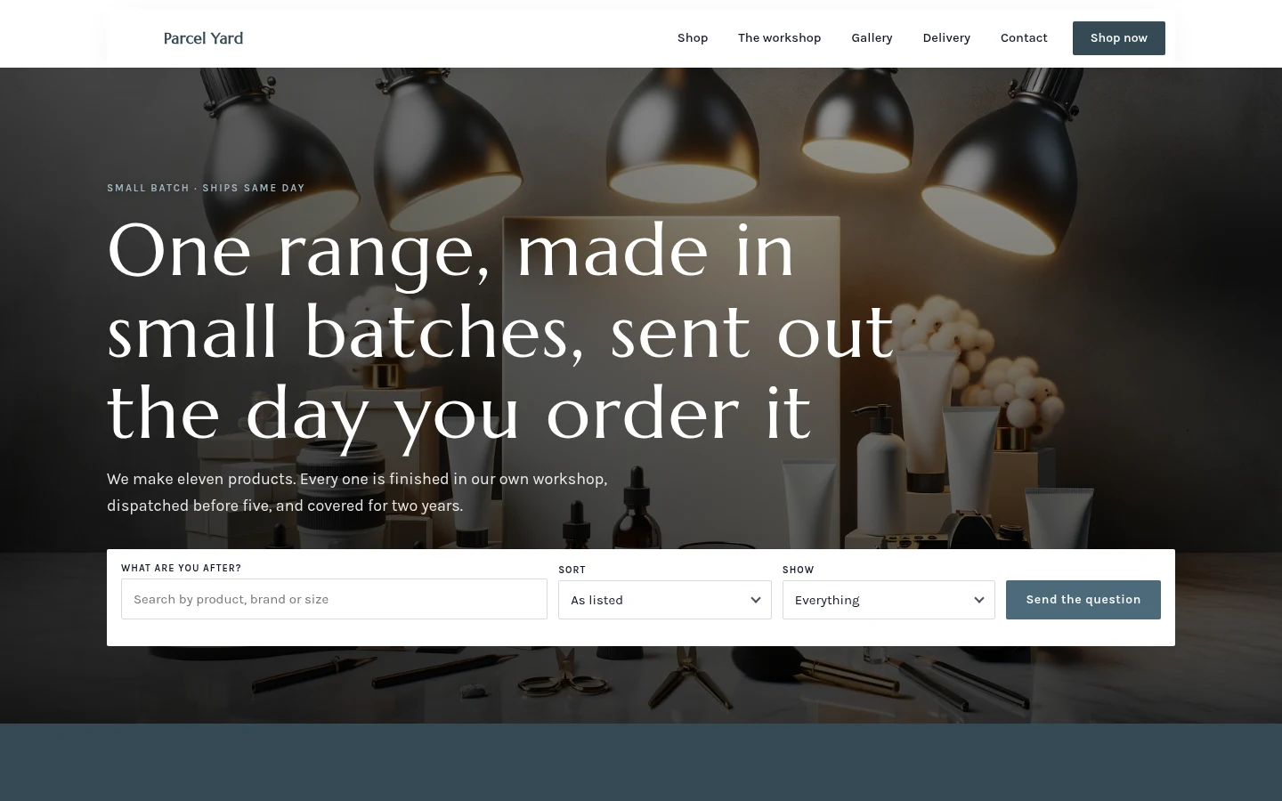 The Parcel Yard website, as a visitor sees it