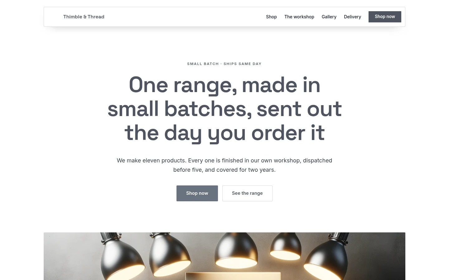 The Thimble & Thread website, as a visitor sees it