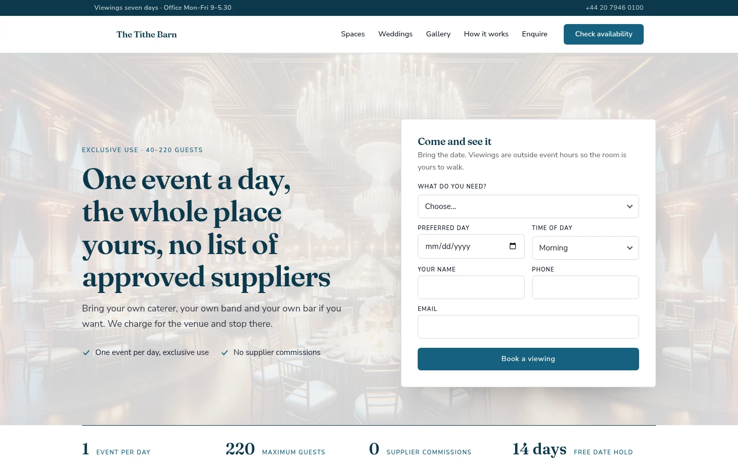The The Tithe Barn website, as a visitor sees it