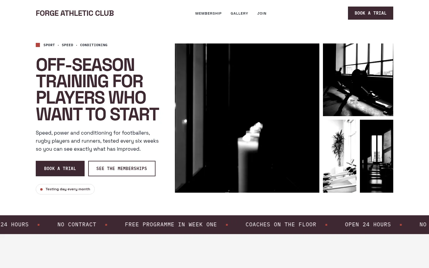 The FORGE Athletic Club website, as a visitor sees it