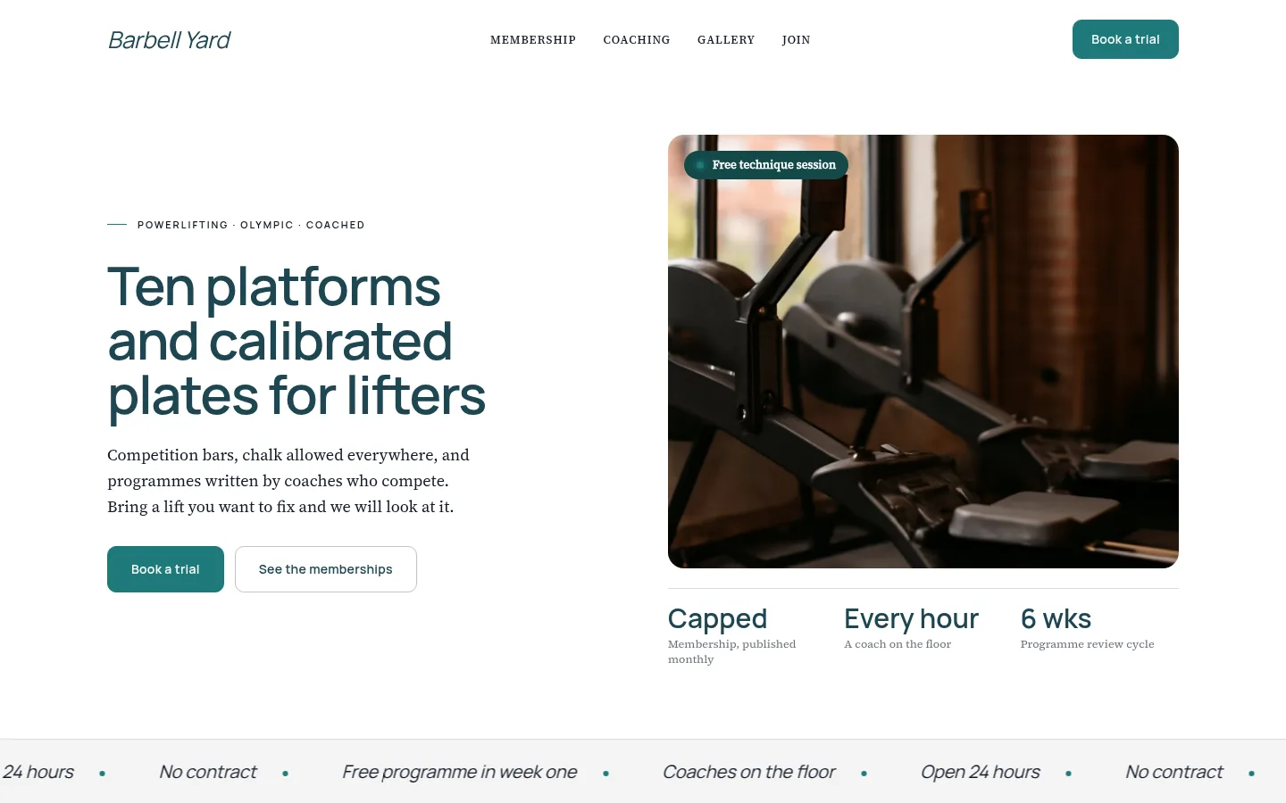 The Barbell Yard website, as a visitor sees it