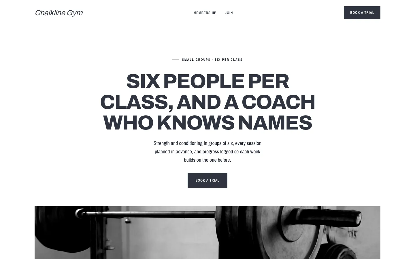 The Chalkline Gym website, as a visitor sees it
