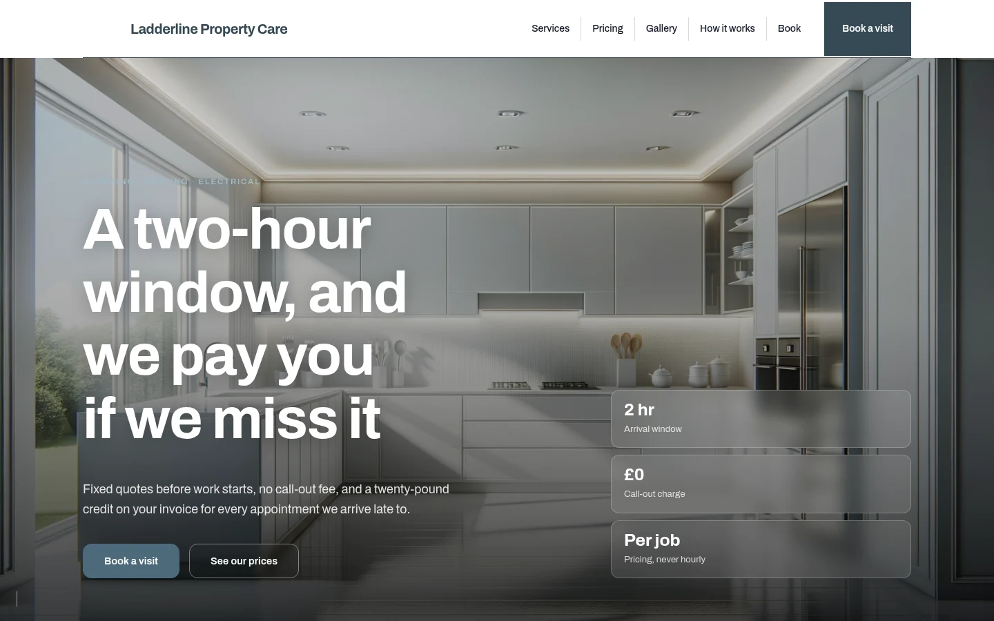 The Ladderline Property Care website, as a visitor sees it