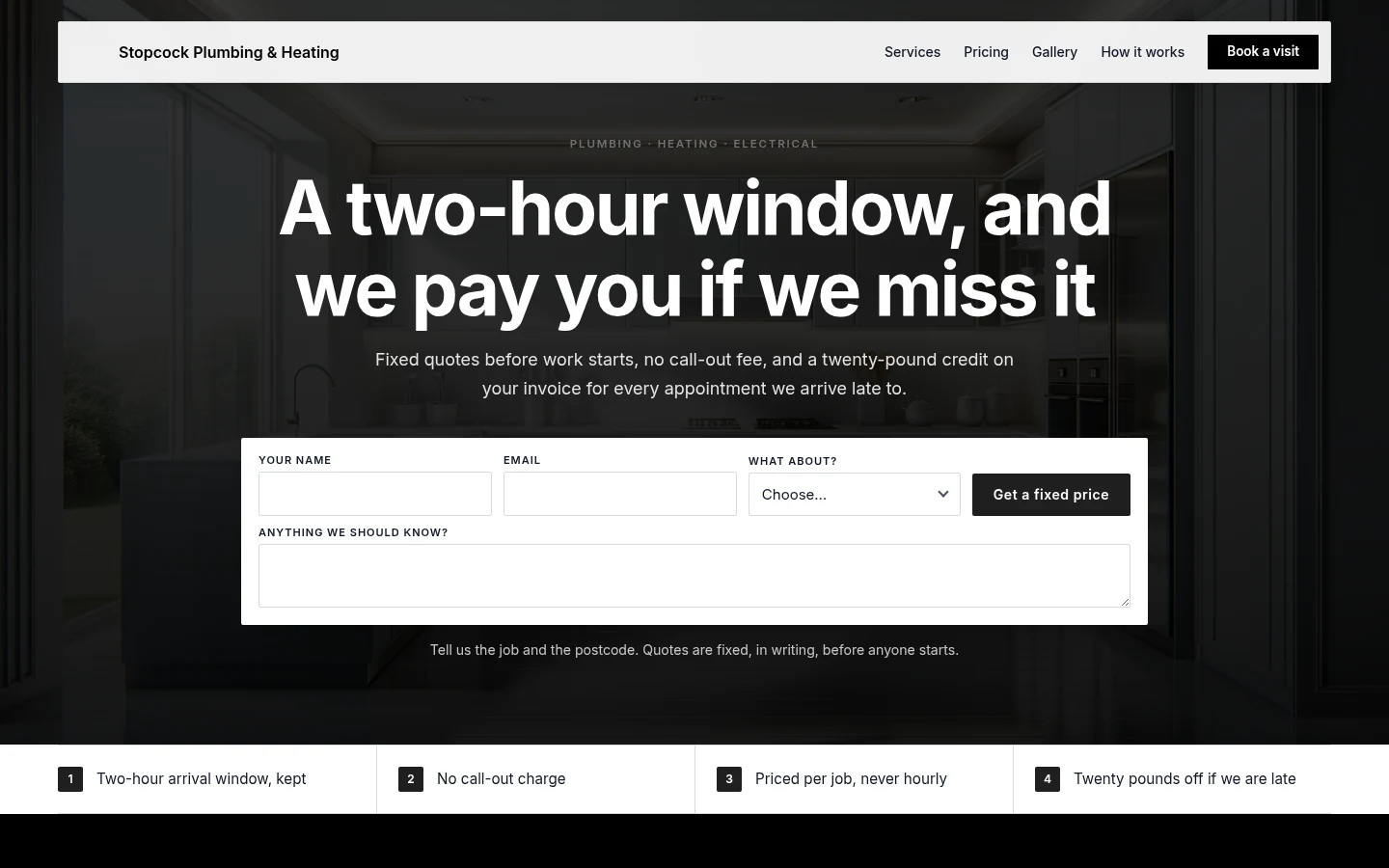 The Stopcock Plumbing & Heating website, as a visitor sees it