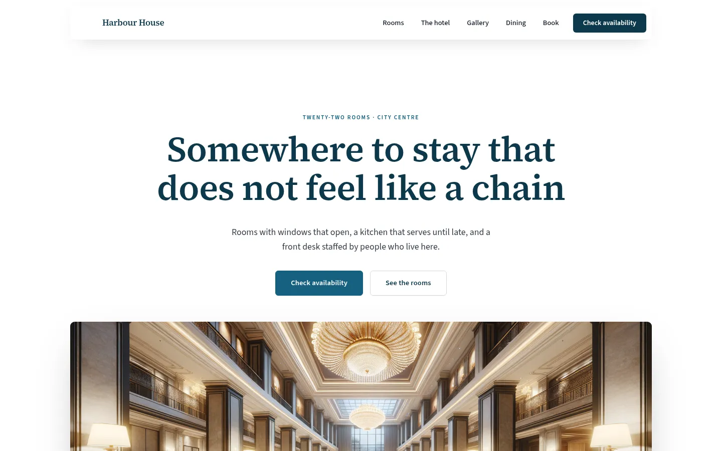 The Harbour House website, as a visitor sees it