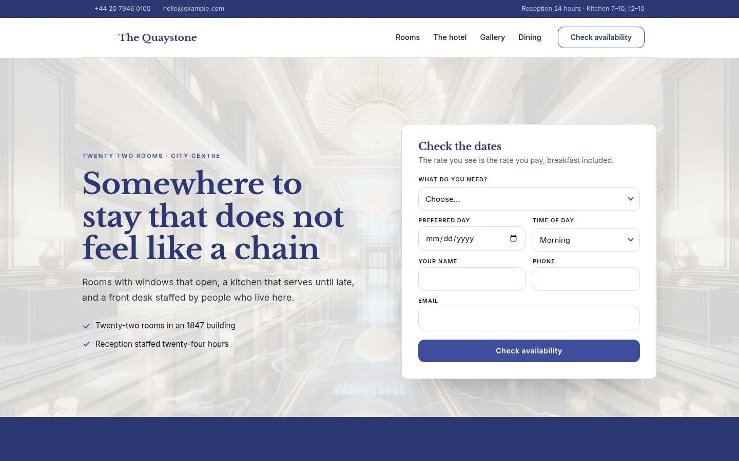 The The Quaystone website, as a visitor sees it