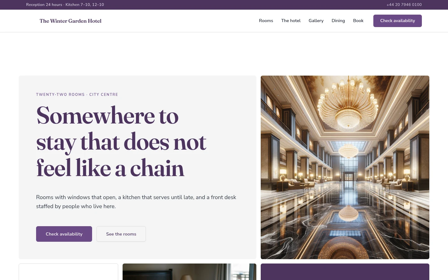 The The Winter Garden Hotel website, as a visitor sees it