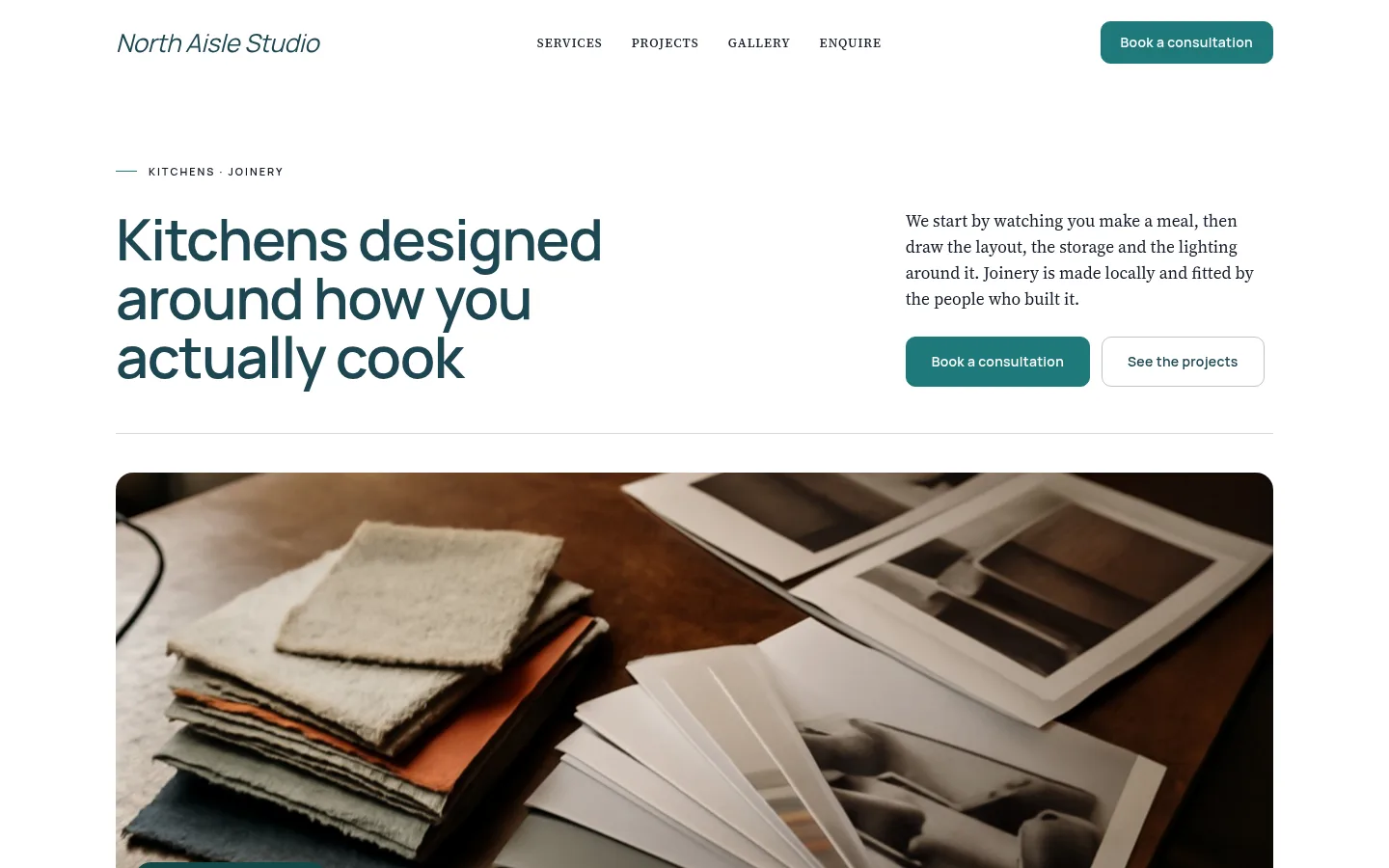 The North Aisle Studio website: Kitchens designed around how you actually cook