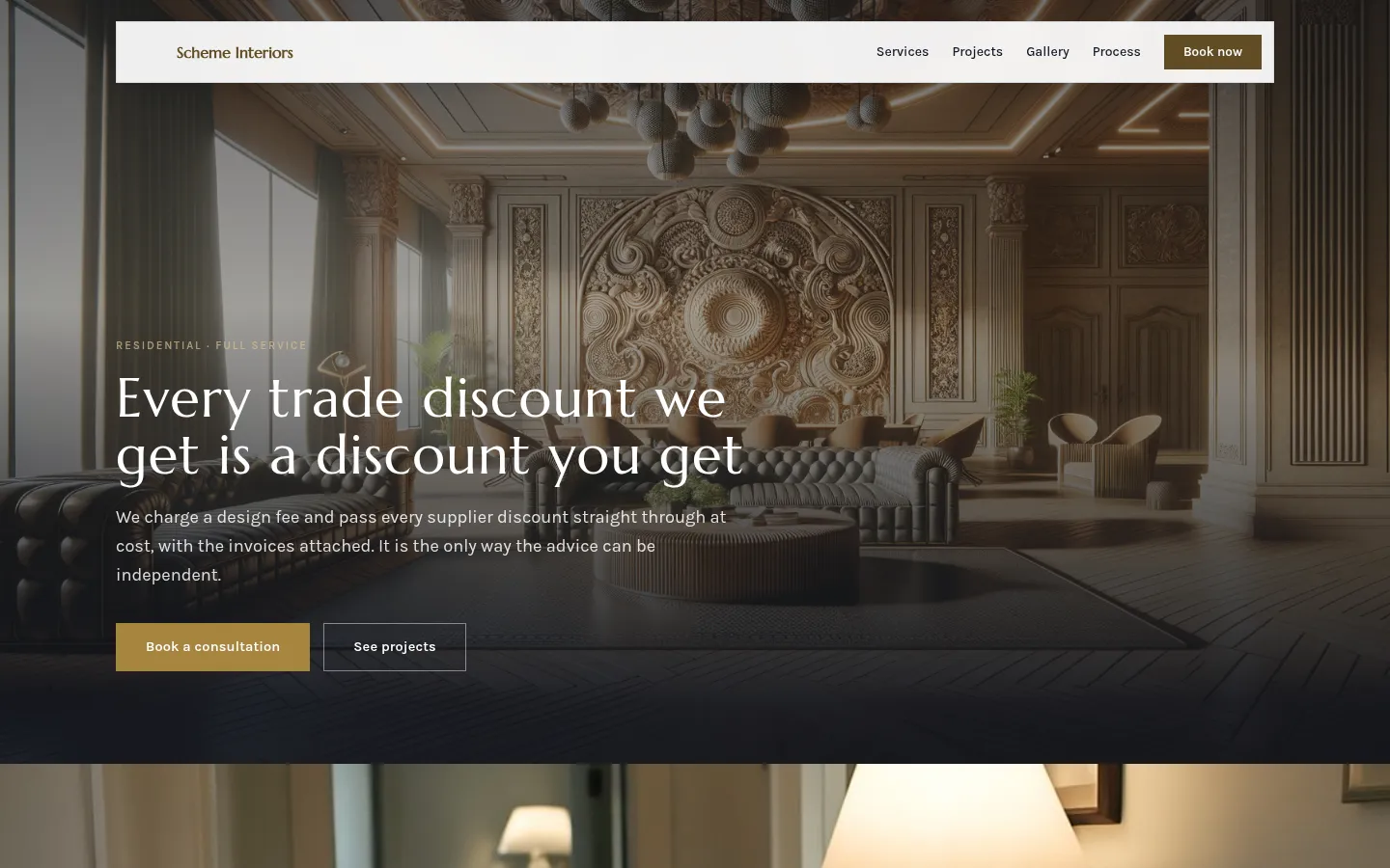 The Scheme Interiors website, as a visitor sees it