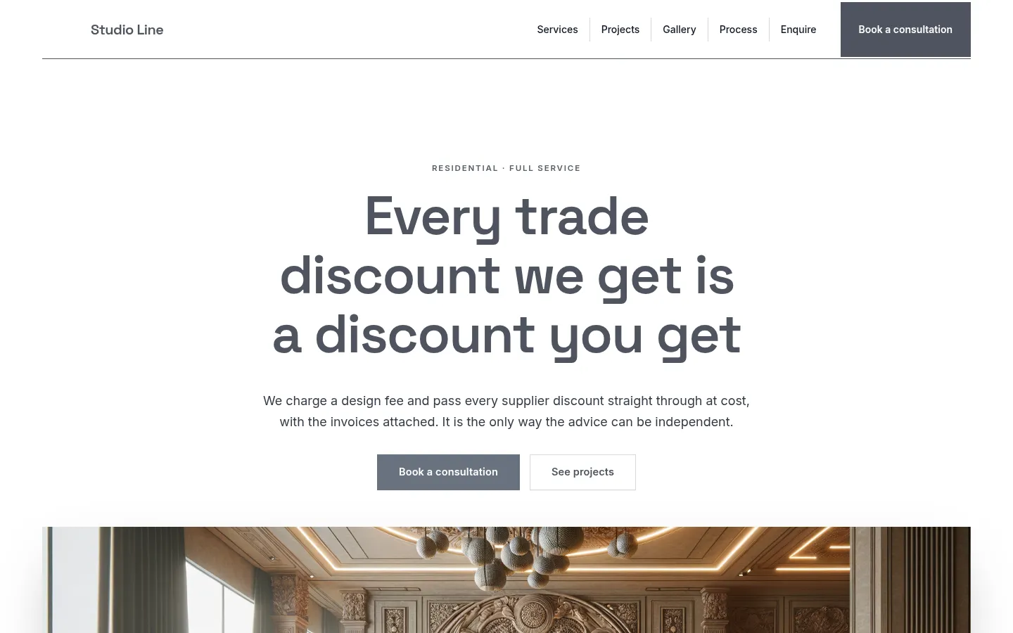 The Studio Line website, as a visitor sees it